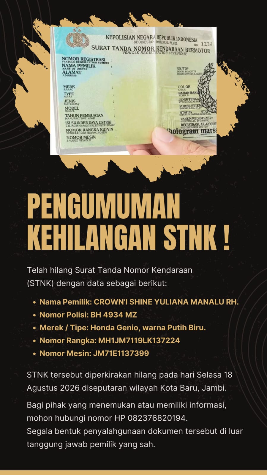 Kehilangan STNK